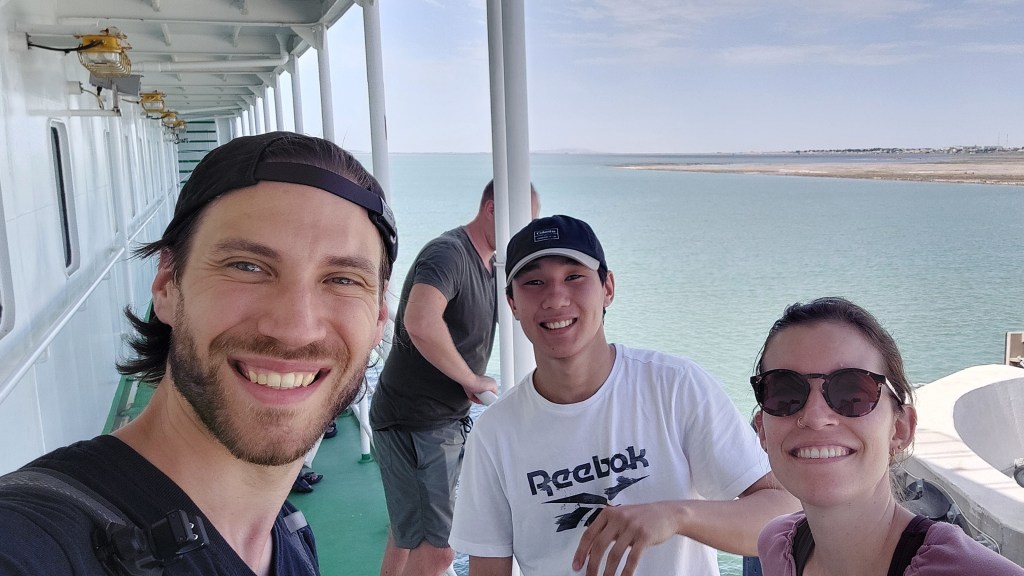 On the Caspian Sea Ferry Azerbaijan with our new Kazakh friend
