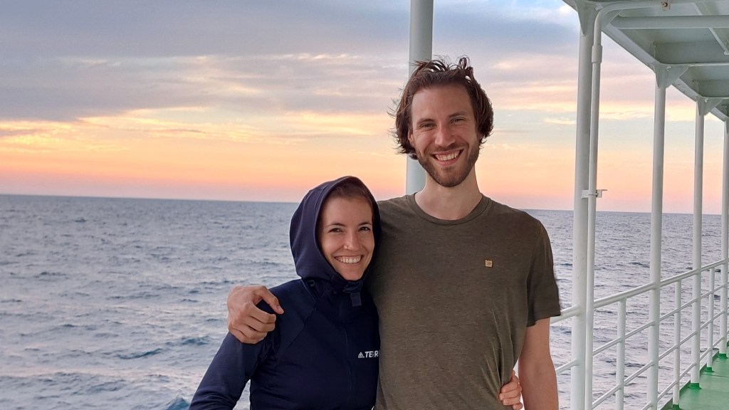 Us on the Caspian Sea Ferry enjoying the sunset